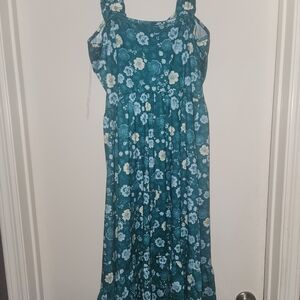 Floral Teal Sleeveless Maxi Dress